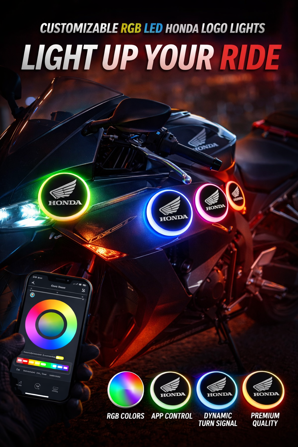 Anneau led RGB logo Honda 60mm